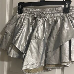 Silver Metallic Layered Vegan Leather Skort